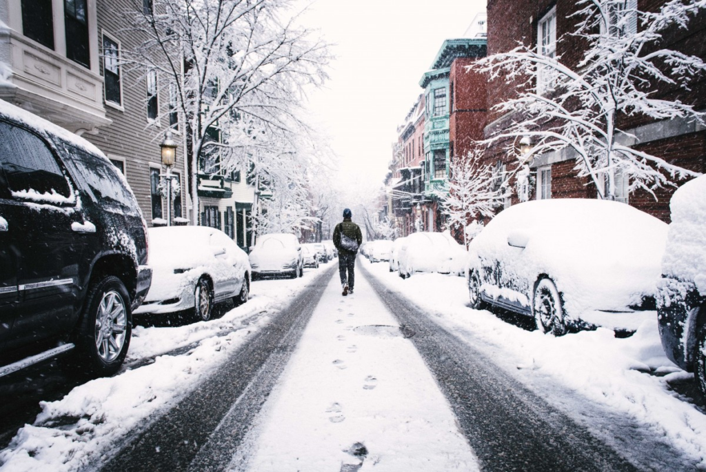 Snowy road with cars