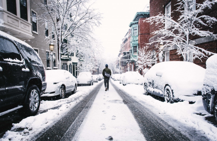 Snowy road with cars